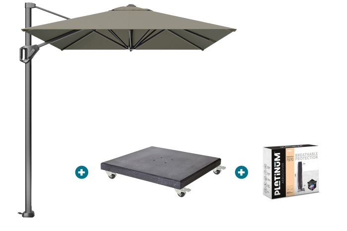 Platinum Voyager zweefparasol T1 3x2 m. - Taupe met Modena voet en hoes