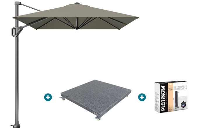 Platinum Voyager zweefparasol T1 3x2 m. - Taupe met voet en hoes