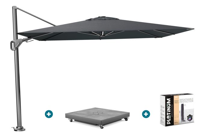 Platinum Nexus T2 zweefparasol 3x3 m. - Faded black - met vulbare voet en hoes