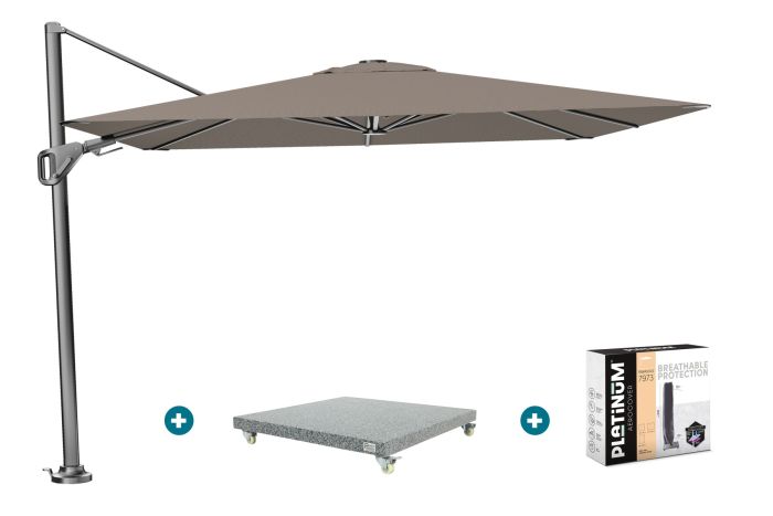 Platinum Nexus T2 zweefparasol 3x3 m. - Havanna taupe - met Madrid voet en hoes