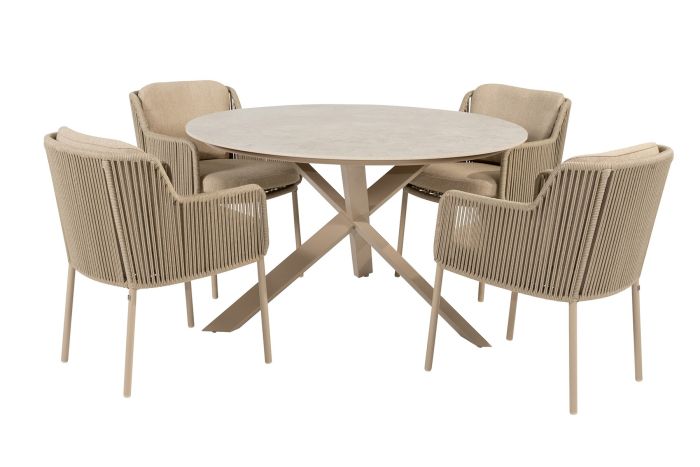 4SO Bernini/Prado 4-persoons ronde dining tuinset Ø130 cm. - Latte