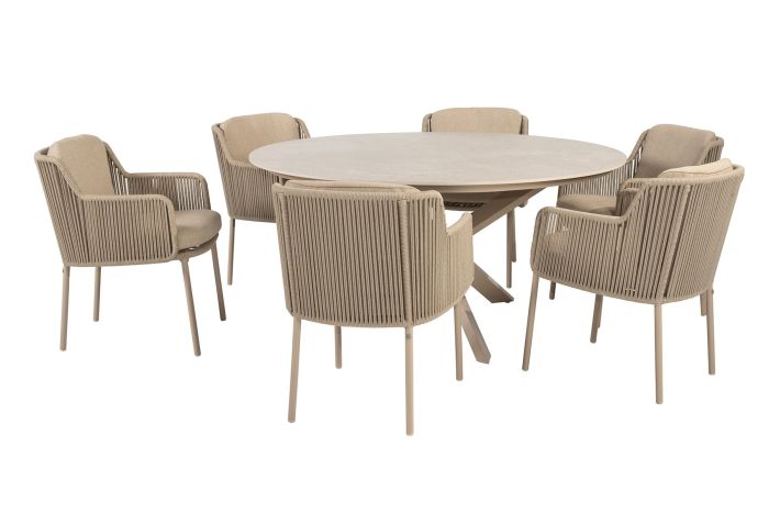 4SO Bernini/Prado 6-persoons ronde dining tuinset Ø160 cm. - Latte