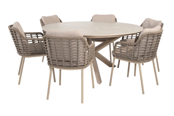 Taste Puglia/Prado 6-persoons ronde dining tuinset Ø160 cm. - Latte