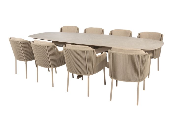 4SO Bernini/Prado 8-persoons deens ovale dining tuinset 300x110 cm. - Latte