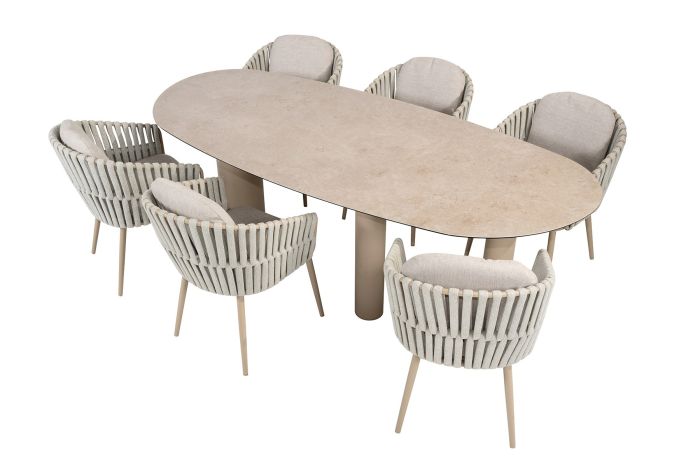 Taste Eva/Denia 6-persoons organische (mango-vorm) tuinset 240x105 cm. - Latte