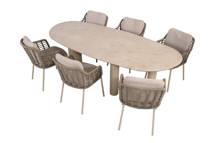 Taste Puglia/Denia 6-persoons organische (mango-vorm) tuinset 240x105 cm. - Latte