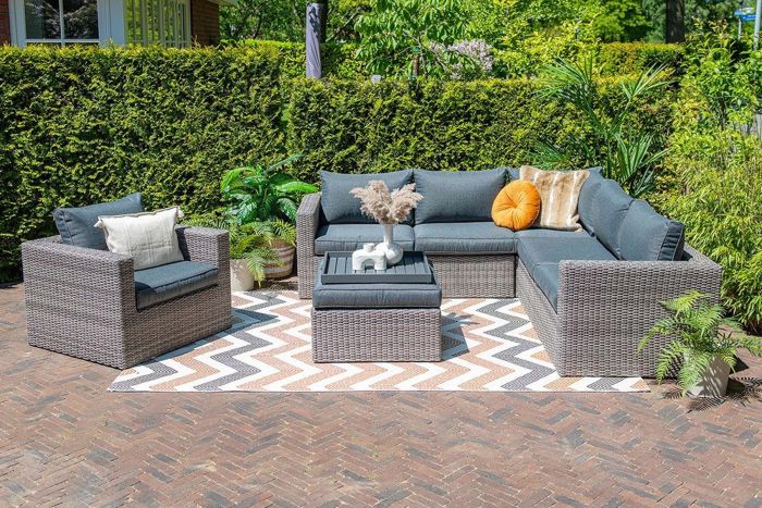 Atlanta wicker loungeset 5-delig – Organic grey - Garden impressions