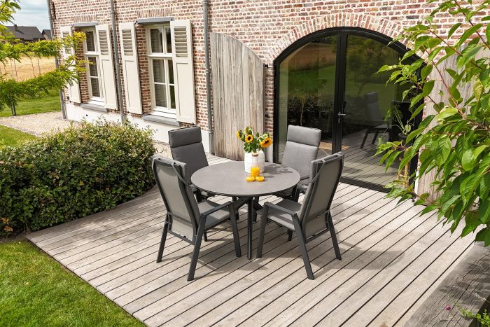 Azoren/Dublin verstelbare ronde tuinset Ø120 cm. - Antraciet