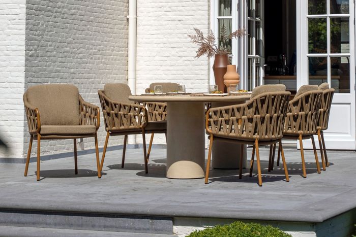 4SO Biarritz/Hampton 6-persoons ovale dining tuinset 240x105 cm. - Amber/Mortex