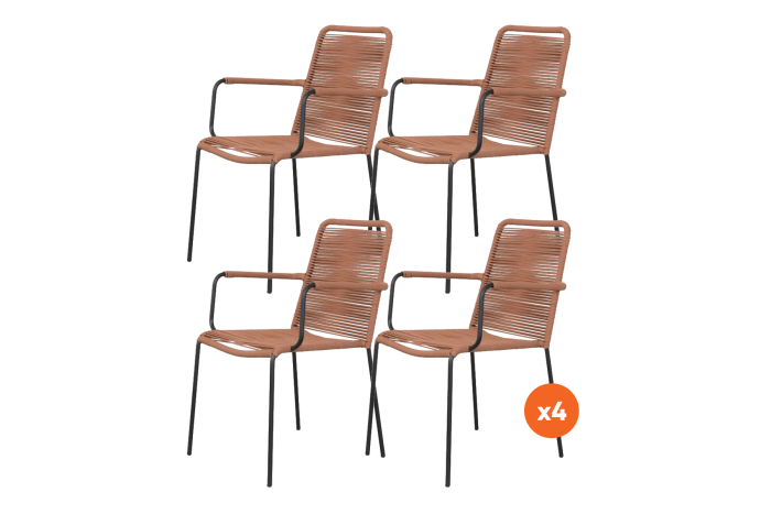 Set van 4 - Denver Rope stapelbare stoel - Terracotta