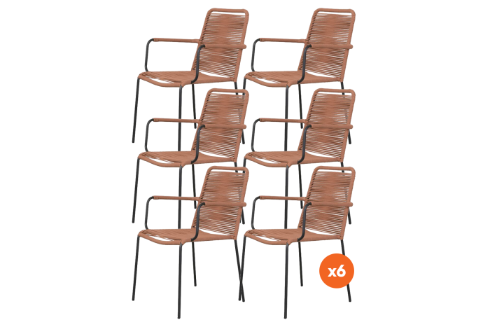 Set van 6 - Denver Rope stapelbare stoel - Terracotta