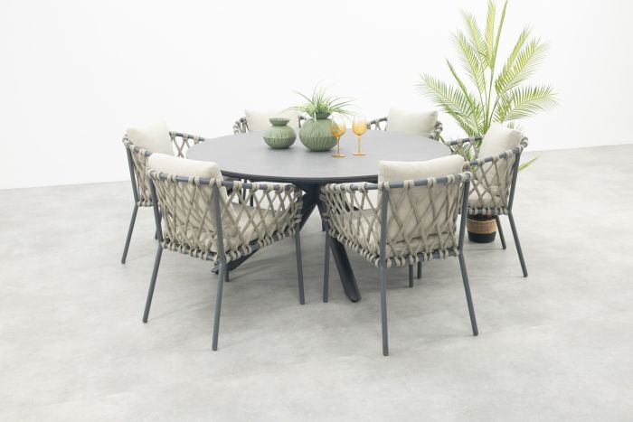 Sara/Marena ronde tuinset  Ø158 cm. (7-delig) - Antraciet/Licht grijs