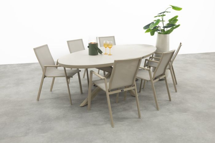 Atmos/Ventaro stapelbare ovale tuinset 240x115 cm. - Latte