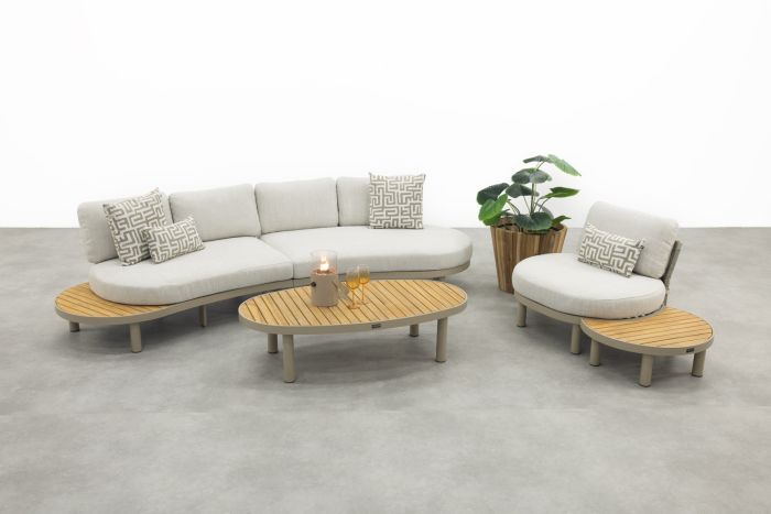 Mira organische platform loungeset + loungestoel - Teak/Latte