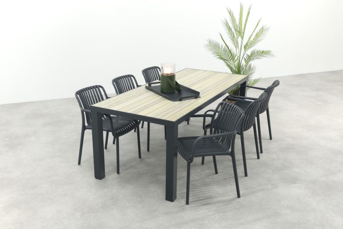 Stripe/Nola stapelbare tuinset 210x90 cm. - Antraciet/Houtlook