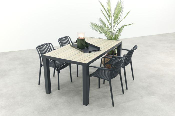 Stripe/Nola stapelbare tuinset 160x90 cm. - Antraciet/Houtlook