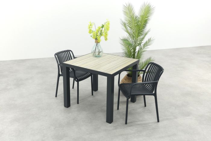 Stripe/Nola stapelbare tuinset 90x90 cm. - Antraciet/Houtlook