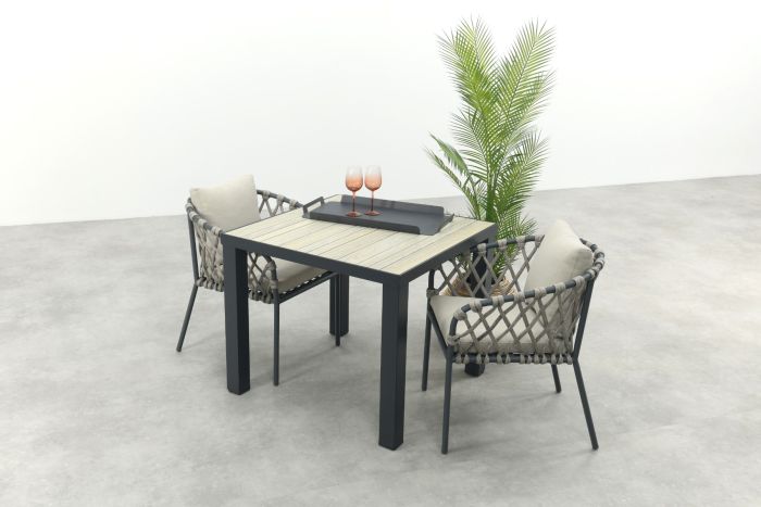 Sara/Nola tuinset 90x90 cm. - Antraciet/Houtlook