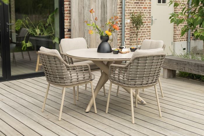 Taste Puglia/Dublin ronde tuinset Ø120 cm. (5-delig) - Latte