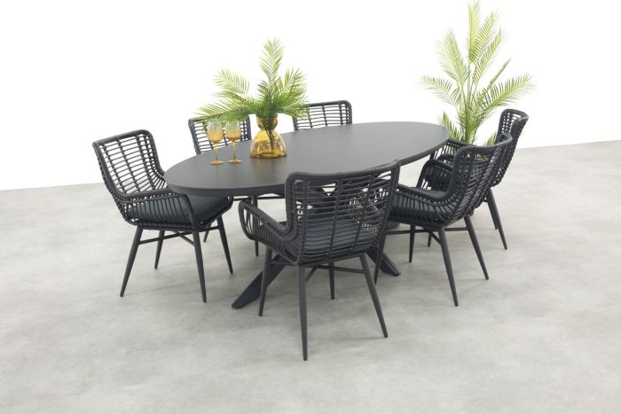 Jasmine/Ventaro ovale tuinset 240x115 cm. - Antraciet/Zwart