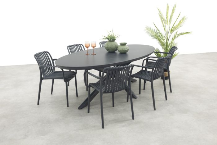 Stripe/Ventaro stapelbare ovale tuinset 240x115 cm. - Antraciet