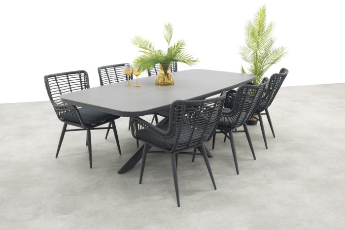 Jasmine/Soreno deens ovale tuinset 240x110 cm. - Licht grijs/Zwart