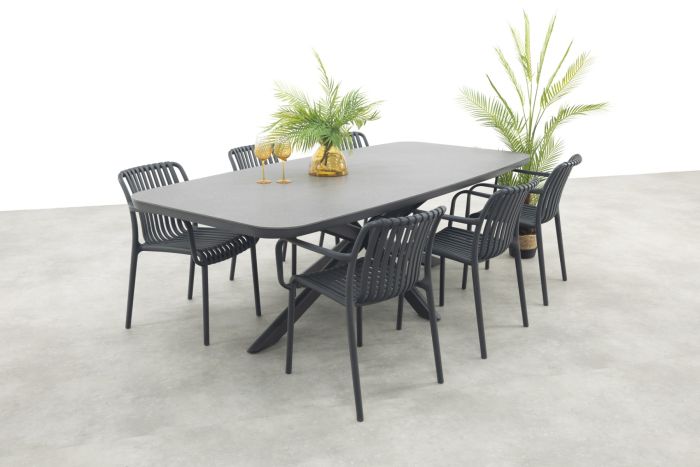 Stripe/Soreno deens ovale stapelbare tuinset 240x110 cm. - Licht grijs/Antraciet