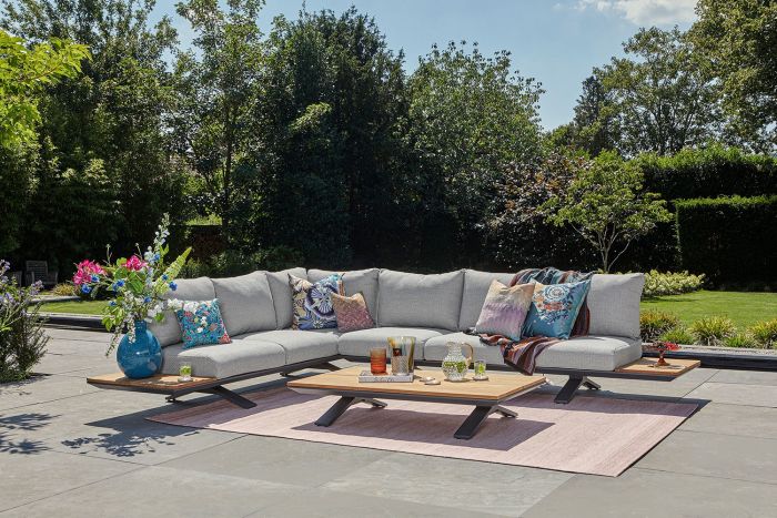 Suns Stockholm loungeset - Antraciet/teak - soft grey kussens