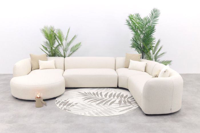 Madeira ronde u-vorm hoekbank + chaise longue rechts - Naturel Sunbrella