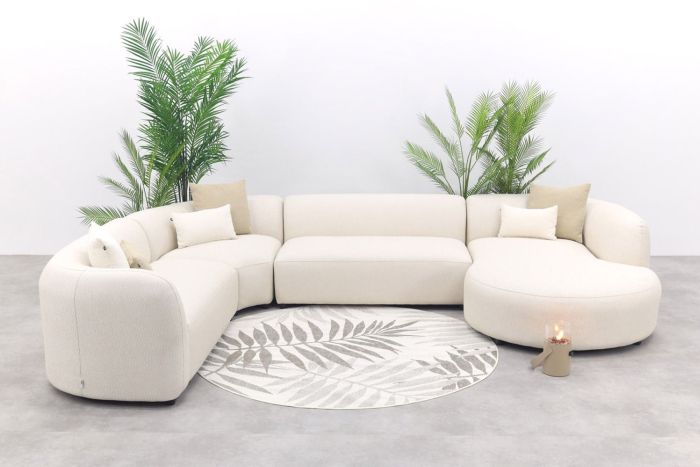 Madeira ronde u-vorm hoekbank + chaise longue links - Naturel Sunbrella