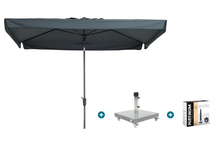 Madison Delos Luxe stokparasol 200x300 cm. - Grey met Sevilla voet en hoes