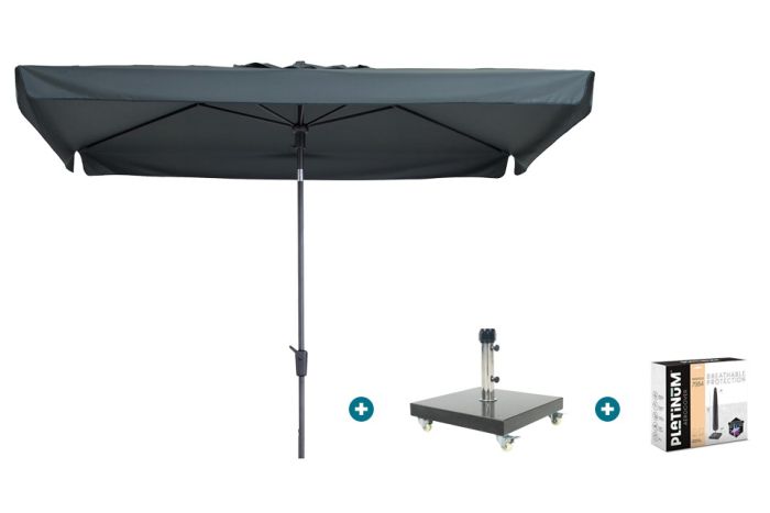 Madison Delos Luxe stokparasol 200x300 cm. - Grey met Granada voet en hoes