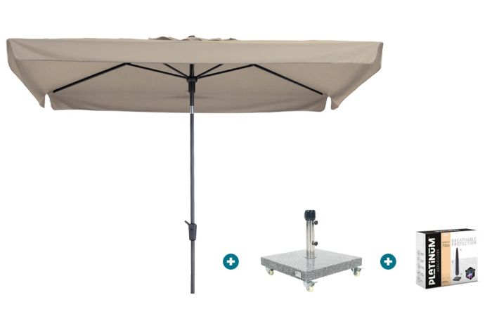 Madison Delos Luxe stokparasol 200x300 cm. - Ecru met Sevilla voet en hoes
