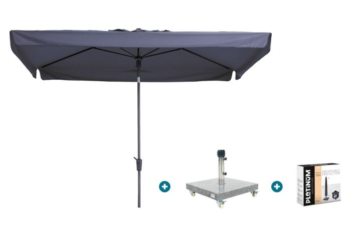 Madison Delos Luxe stokparasol 200x300 cm. - Safier blue met Sevilla voet en hoes