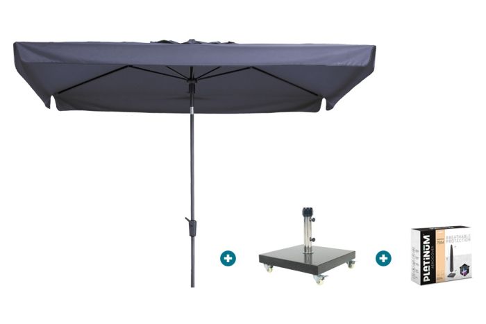 Madison Delos Luxe stokparasol 200x300 cm. - Safier blue met Granada voet en hoes