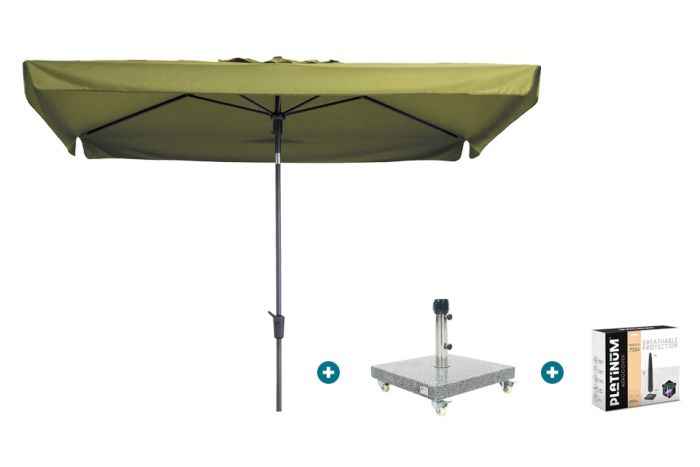 Madison Delos Luxe stokparasol 200x300 cm. - Sage green met Sevilla voet en hoes