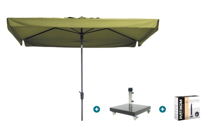 Madison Delos Luxe stokparasol 200x300 cm. - Sage green met Granada voet en hoes
