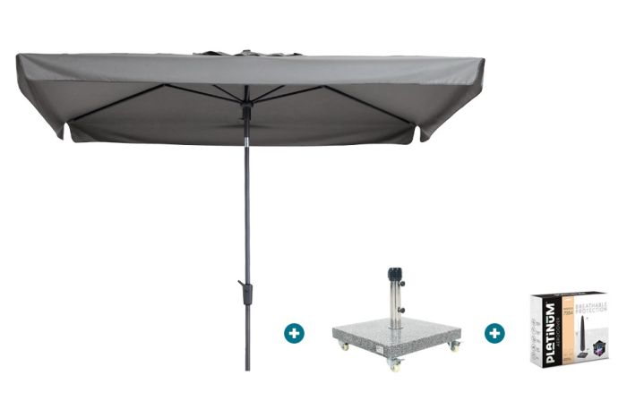 Madison Delos Luxe stokparasol 200x300 cm. - Light grey met Sevilla voet en hoes