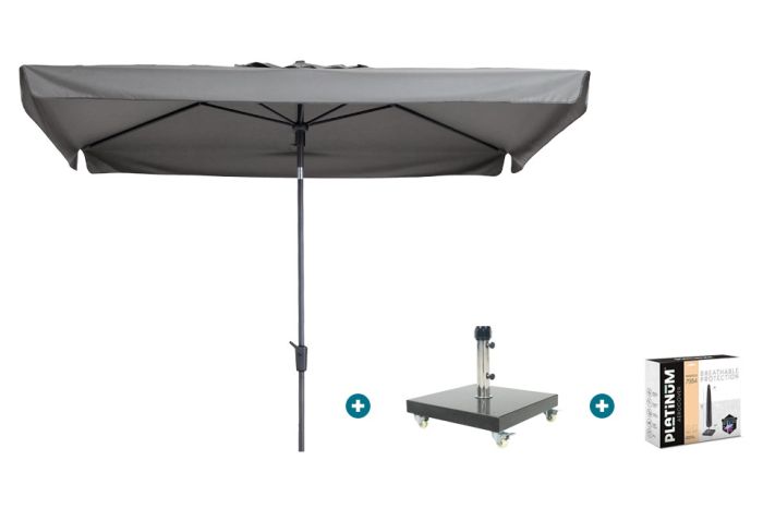 Madison Delos Luxe stokparasol 200x300 cm. - Light grey met Granada voet en hoes