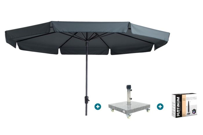 Madison Syros Luxe stokparasol Ø350 cm. - Grey met Sevilla voet en hoes