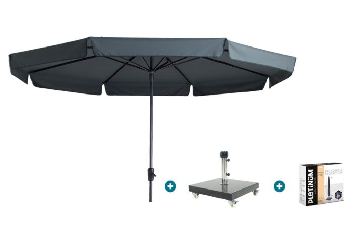 Madison Syros Luxe stokparasol Ø350 cm. - Grey met Granada voet en hoes