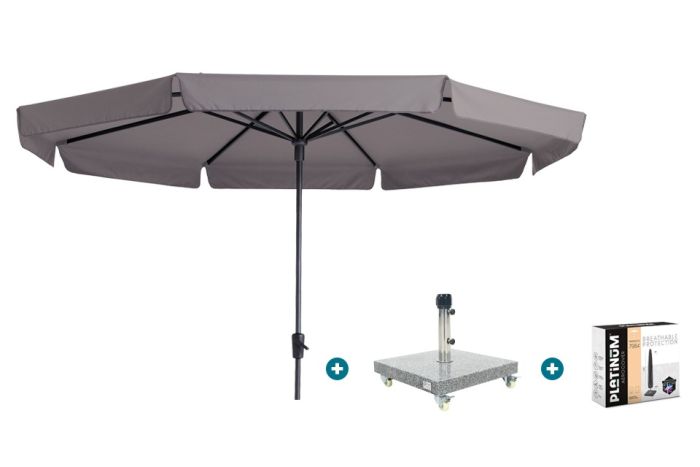 Madison Syros Luxe stokparasol Ø350 cm. - Taupe met Sevilla voet en hoes