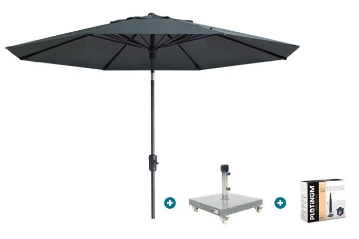 Madison Paros 2 Luxe stokparasol 3 m. rond - Grey met Sevilla voet en hoes