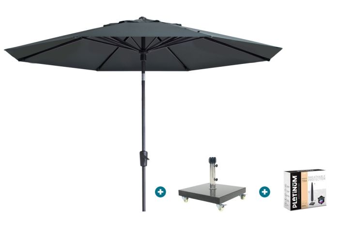 Madison Paros 2 Luxe stokparasol 3 m. rond - Grey met Granada voet en hoes