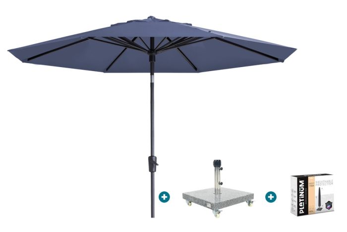 Madison Paros 2 Luxe stokparasol 3 m. rond - Safier blue met Sevilla voet en hoes