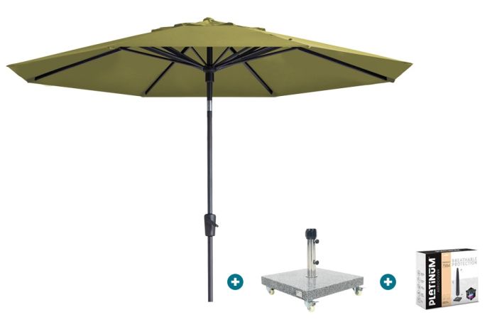 Madison Paros 2 Luxe stokparasol 3 m. rond - Sage green met Sevilla voet en hoes
