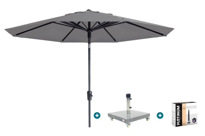 Madison Paros 2 Luxe stokparasol 3 m. rond - Light grey met Sevilla voet en hoes