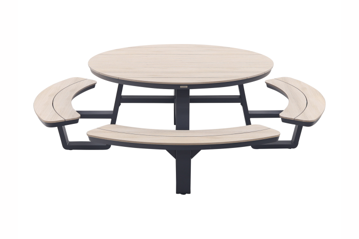 GI Bell (8-persoons) picknicktafel rond Ø148 cm. - Carbon black/Light Teak look