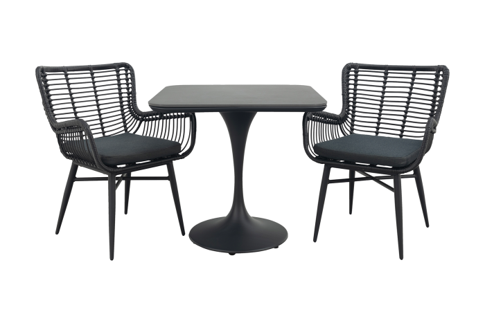 Jasmine/Toscara bistroset 80x80 cm. - Zwart/Keramiek