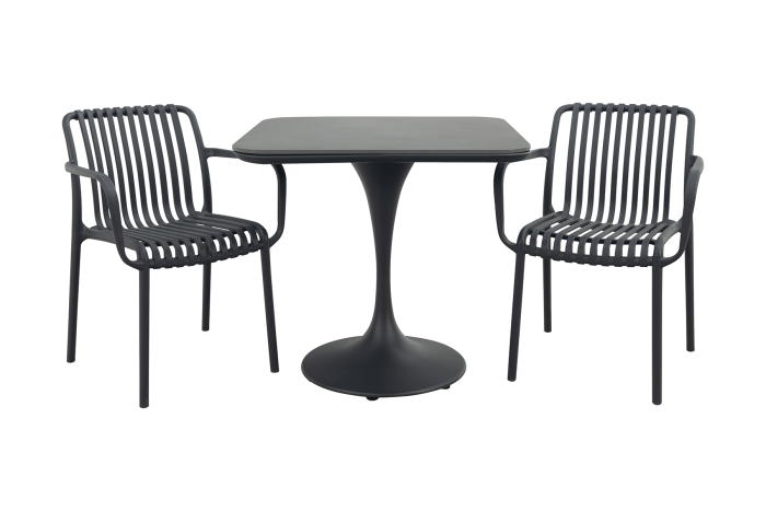 Stripe/Toscara stapelbare bistroset 80x80 cm. - Antraciet/Keramiek